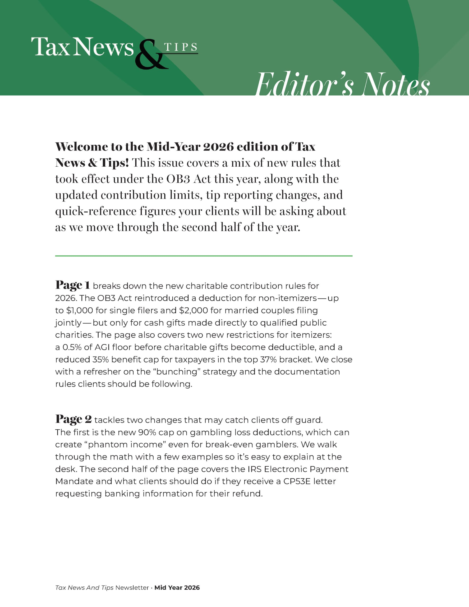 Tax News & Tips Editors Notes