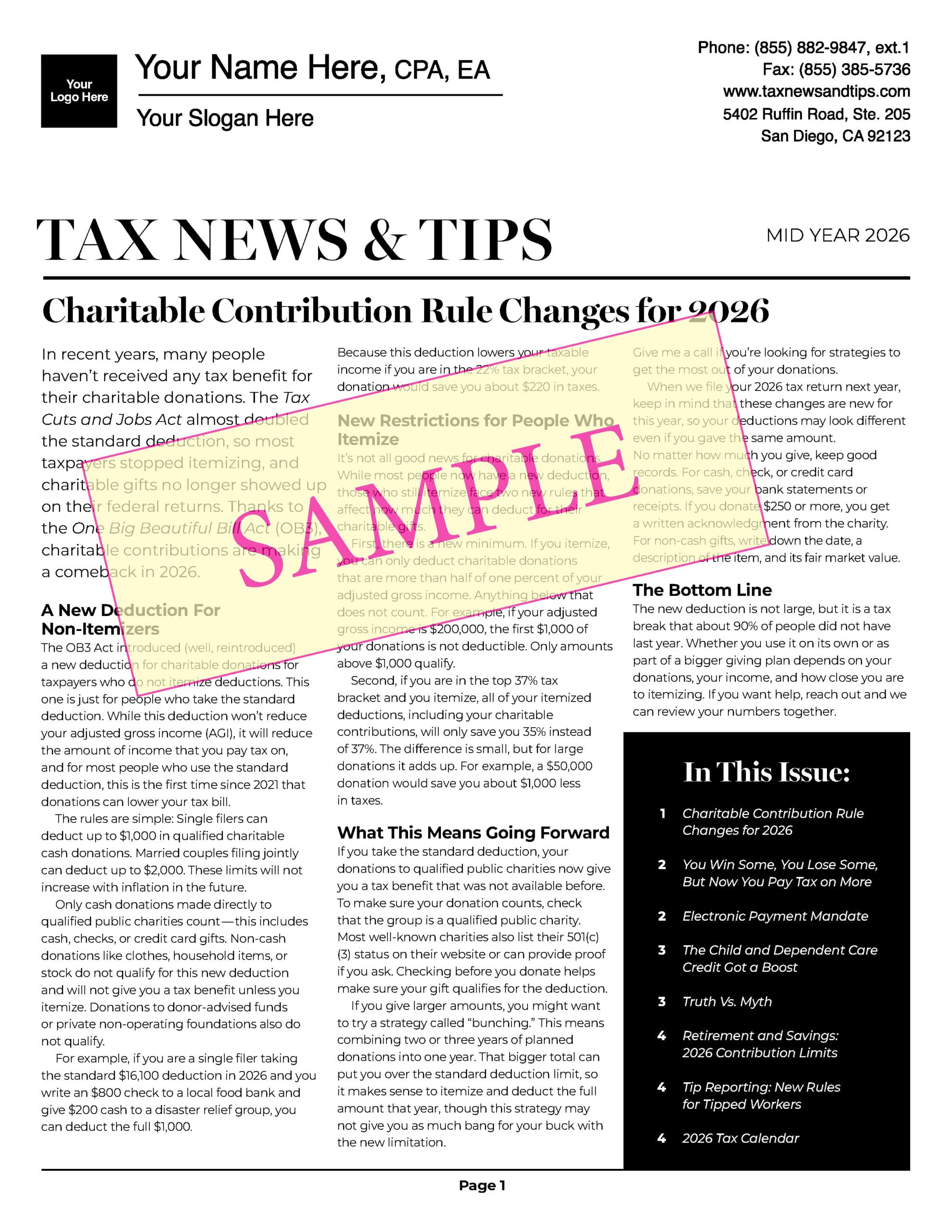 Tax News & Tips Black and White Sample